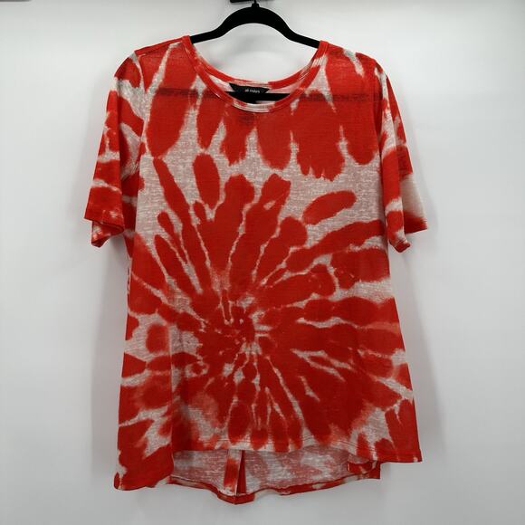 Ali Miles Top Shirt Womens Large Red Orange Knit Tie Die Breathable Tunic Bright - Picture 1 of 13